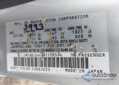 2009 Mazda Mazda3 S Touring from USA, damaged, VIN JM1BK344491199594